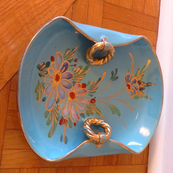 VTG Antique italian folded tray ,hand painted, gold gilded ,flowers - Picture 3 of 8